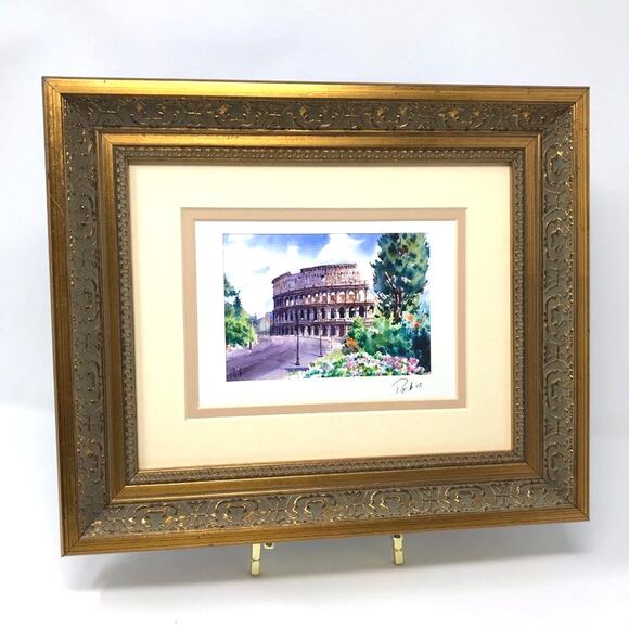 Unbranded Other - Roman Coliseum Watercolor Print Framed Signed Vintage
